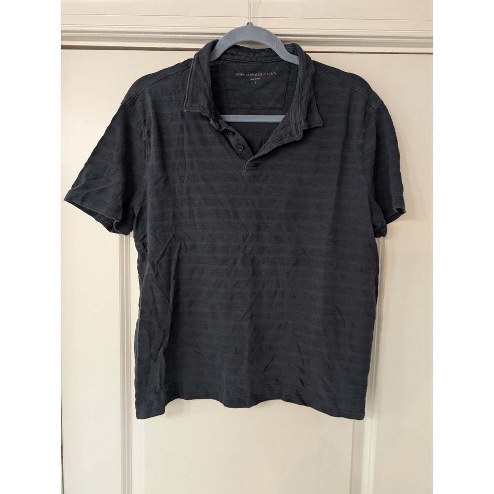 John Varvatos USA Mens Large Grey Textured Stripe‎ Short Sleeve Polo Shirt